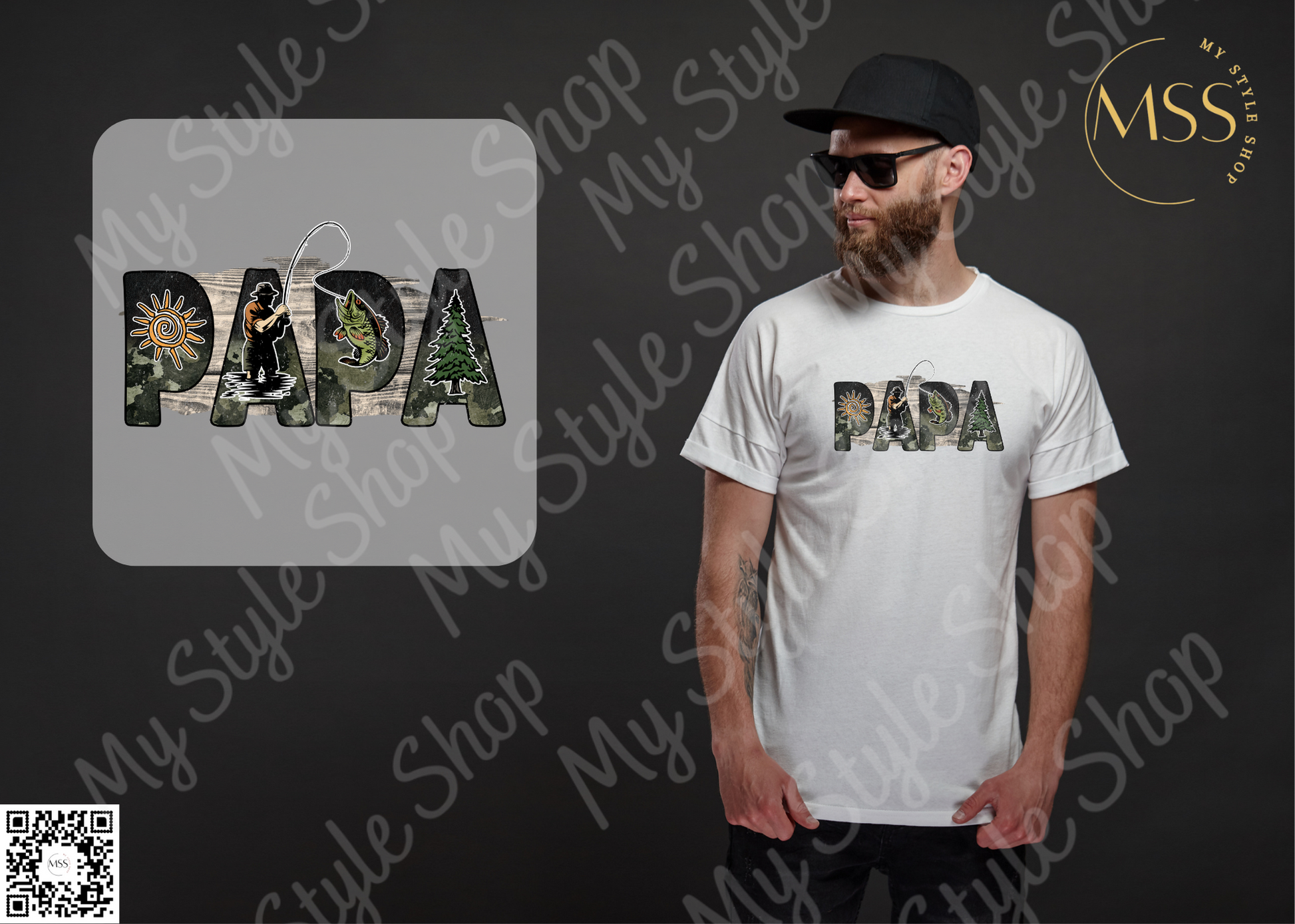 PAPA Shirt | Fishing | Dad | Fish Hook | Father's Day | Grey | White | DTF  | Sublimation