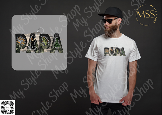 PAPA Shirt | Fishing | Dad | Fish Hook | Father's Day | Grey | White | DTF | Sublimation My Style Shop