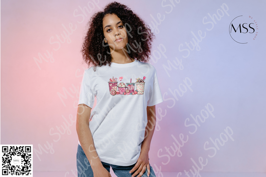 Coffee Set Valentines T-Shirt  | Heart | Retro | White | Valentines | 100 % Polyester | Cotton Feel | Sublimation My Style Shop