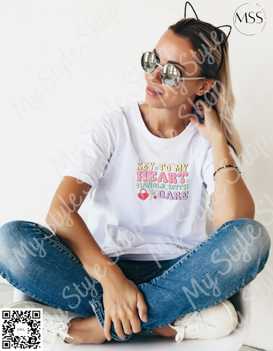 Key To My Heart T-Shirt  | Heart | Retro | White | Valentines | 100 % Polyester | Cotton Feel | Sublimation My Style Shop