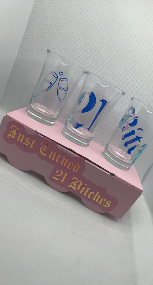 Just Turned 21 Shot Glass | 21st birthday | 21 | Shot Glasses | 3pk| Holographic My Style Shop